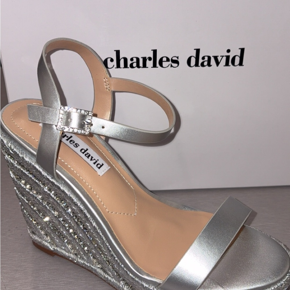 Charles David Silver Strappy Wedges
